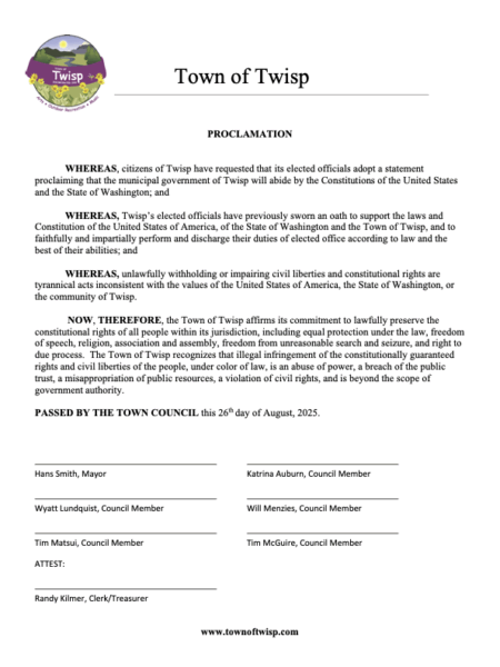 Protections Against ICE Raids in Twisp Spark Dissent, But Most Signers Live Elsewhere