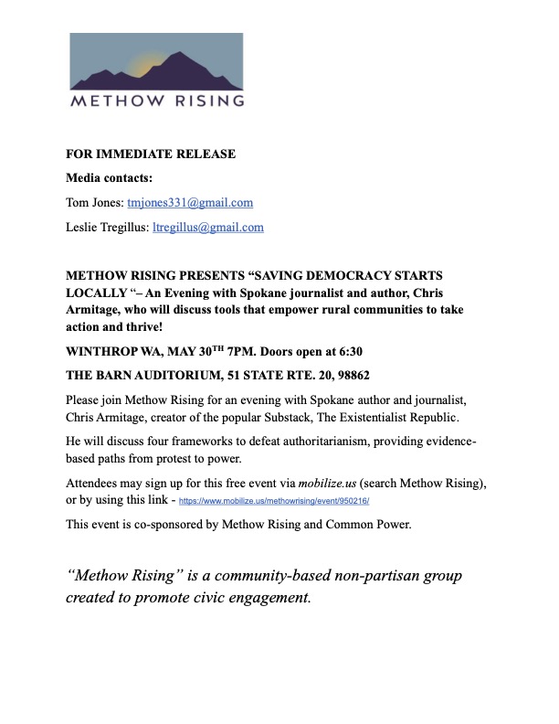 METHOW RISING PRESENTS “SAVING DEMOCRACY STARTS LOCALLY”